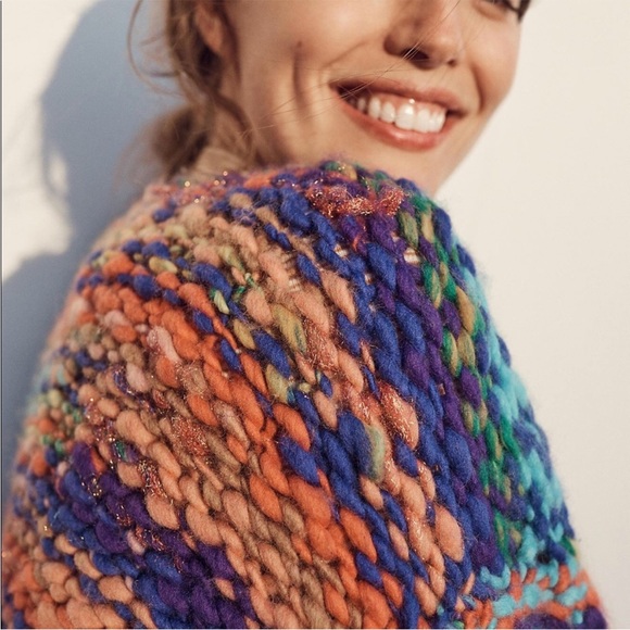 🆕 Anthropologie Maeve Multicolor Hand-knit Cardigan - Picture 4 of 12